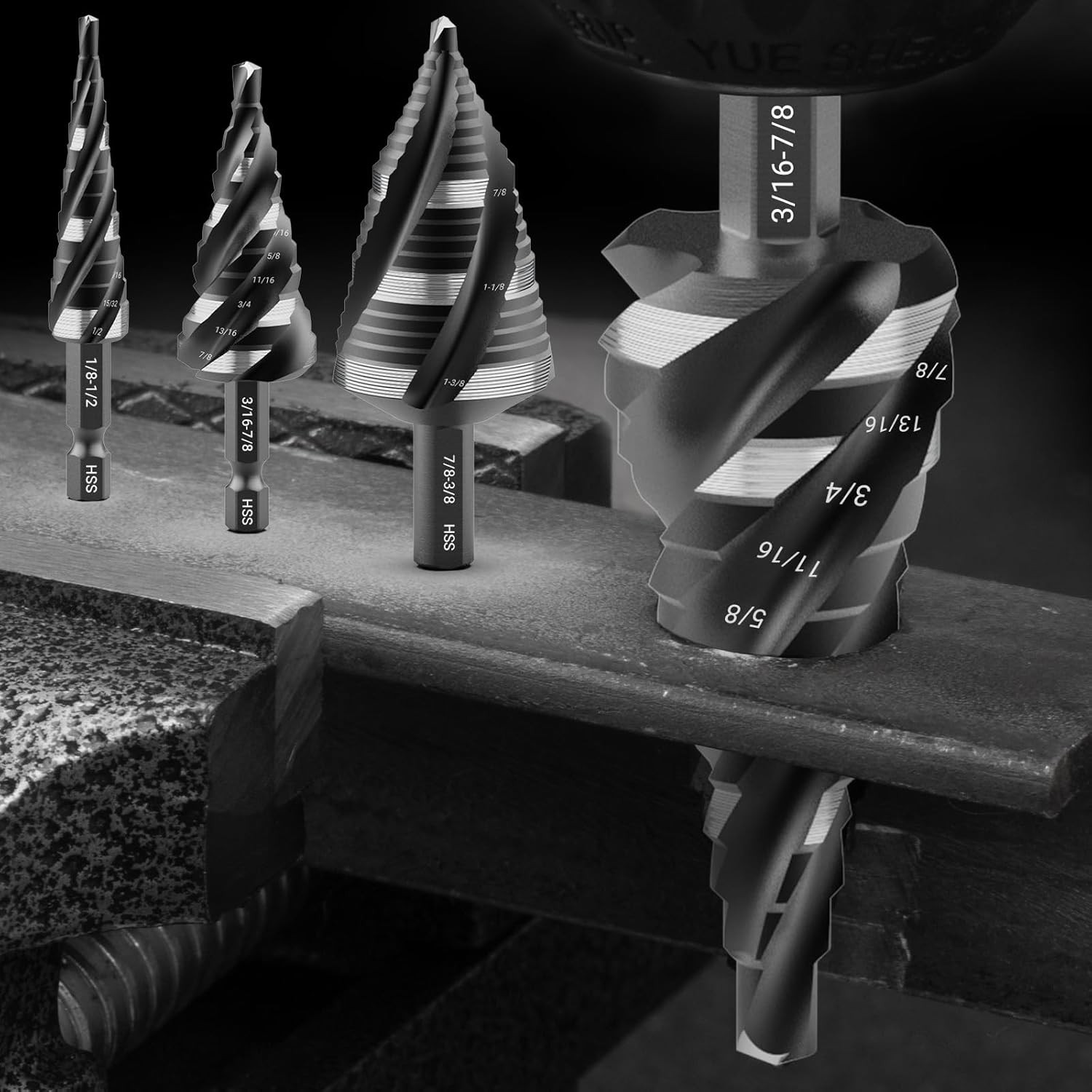 MABLEVI 5 Pcs Four Spiral Flute Step Drill Bit Set, 1/8"-1-3/8" HSS Unibit...