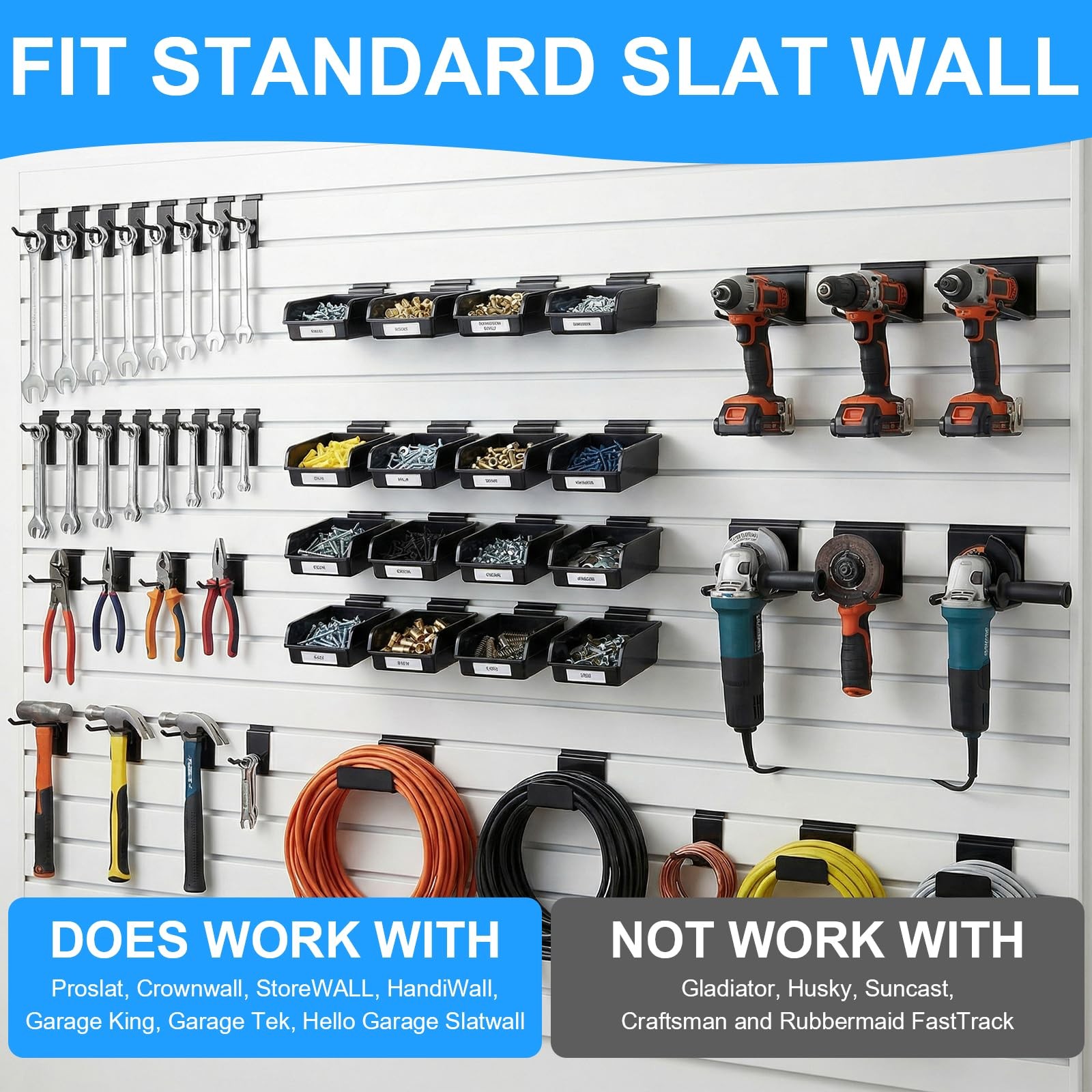 12 Pcs Slatwall Bins with Hooks Plastic Organizer Containers Workbench Parts