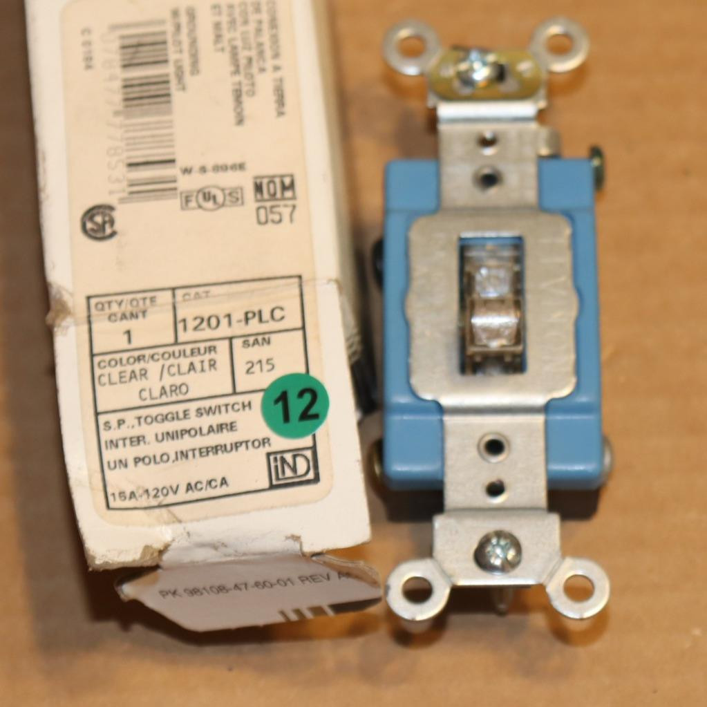 One New Leviton 1201-PLC Pilot Light Single Pole Clear Toggle Switch