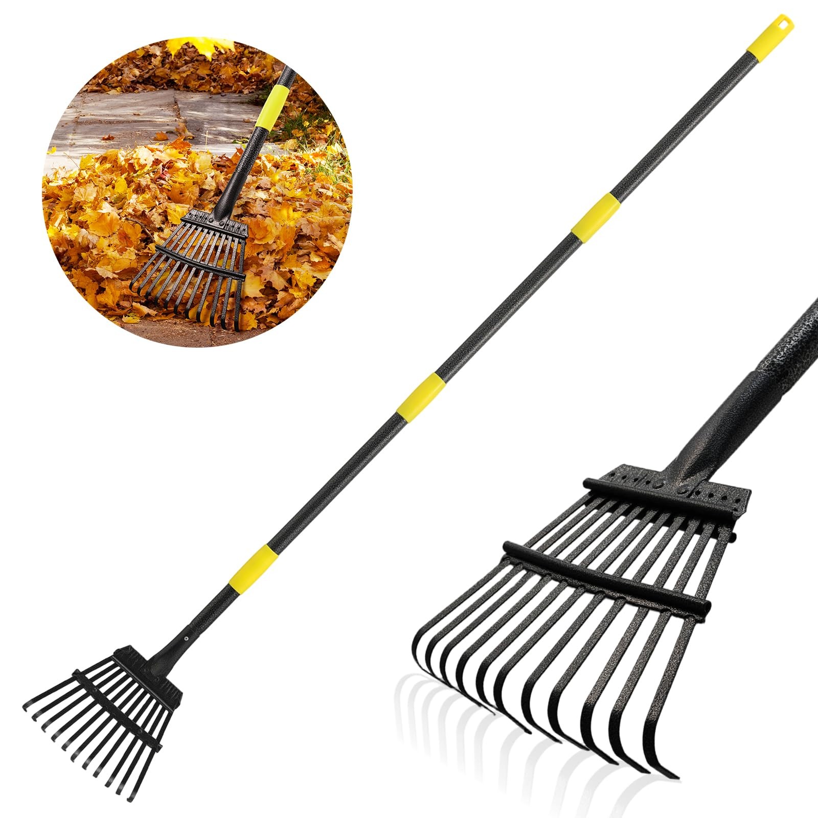 Adjustable 3075 In Metal Leaf Rake 11 Tines 8.5 In Wide Small Shrub