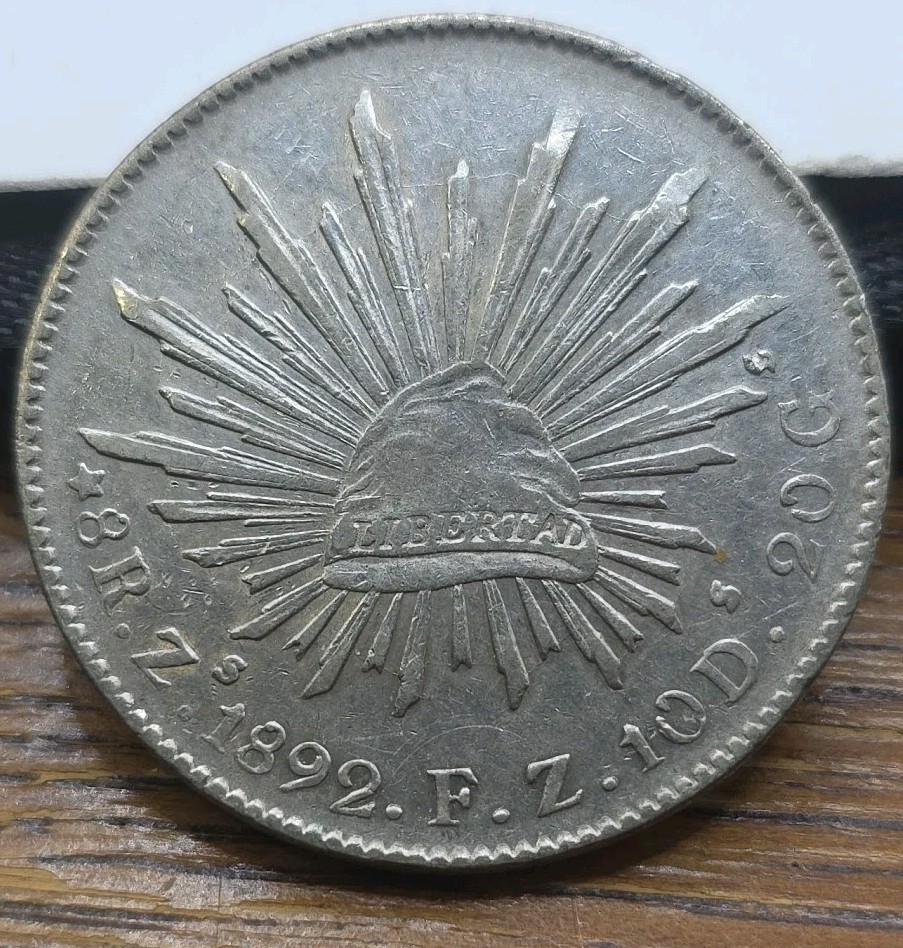 Mexico 1892-Zs FZ  Zacatecas 8 Reales Silver Coin Second Republic