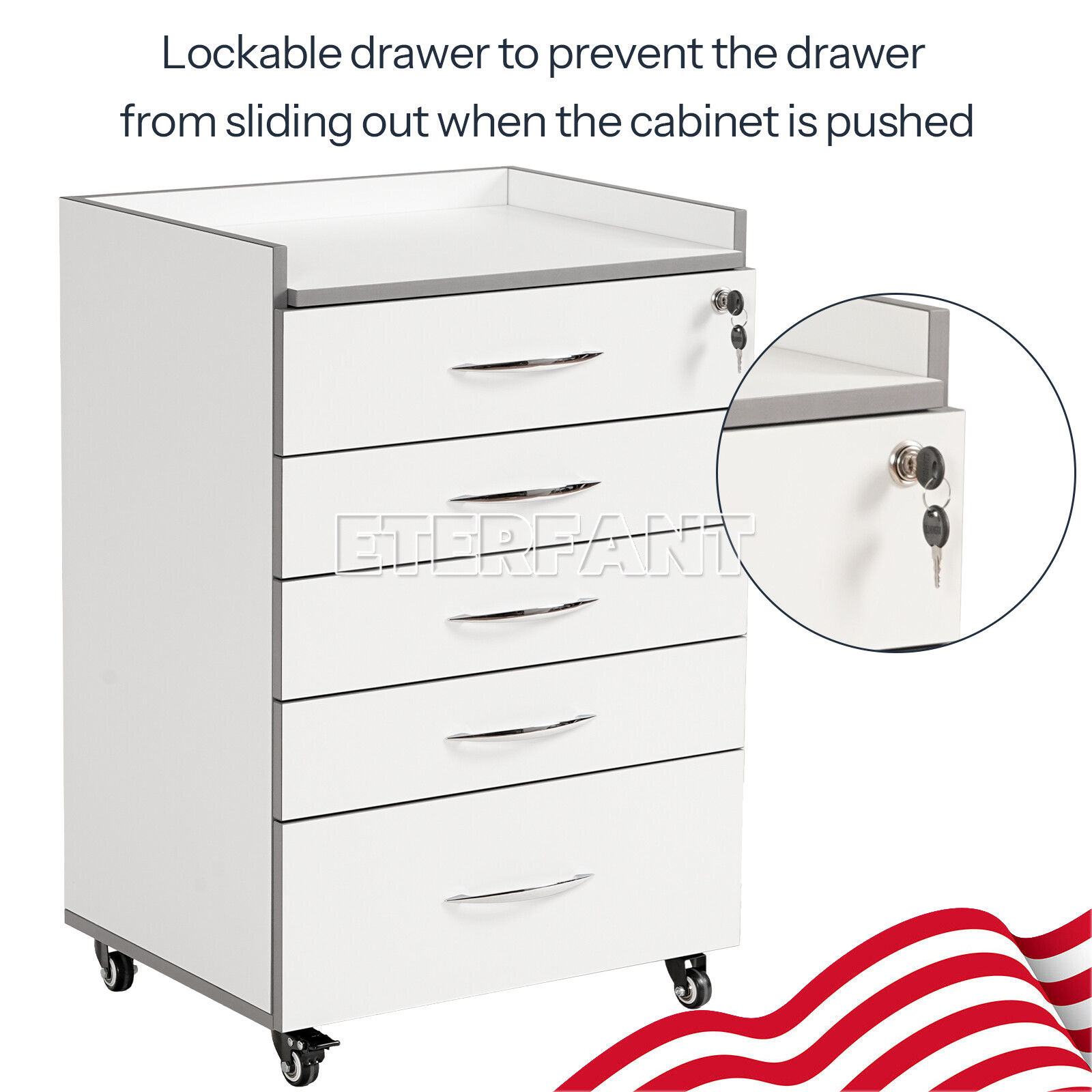 Dental Medical Trolley Cart Acrylic Mobile Wooden Cabinet Rolling Cart 5 Drawers
