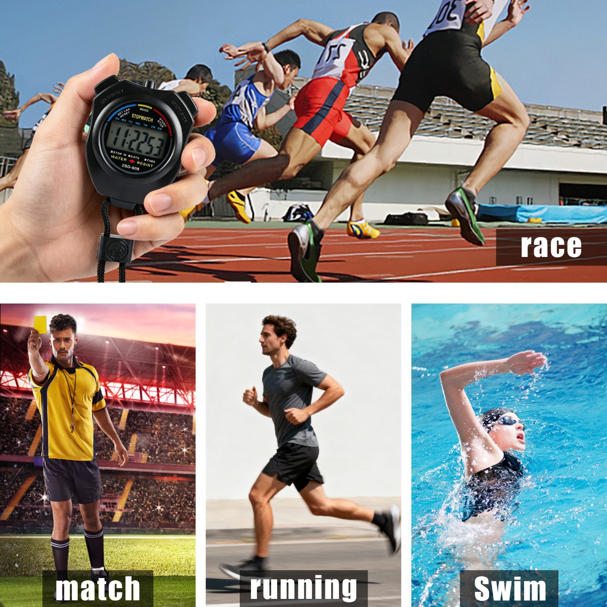 Stopwatch Digital LCD Sports Counter Timer Watch Handheld Countdown Stop Timer