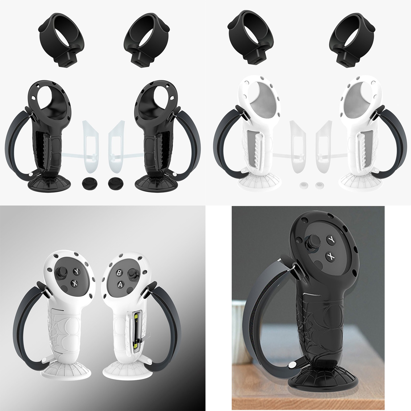 Handle Silicone Sleeve + Lanyard + Battery Cover + Suction Cup Base For Quest 3