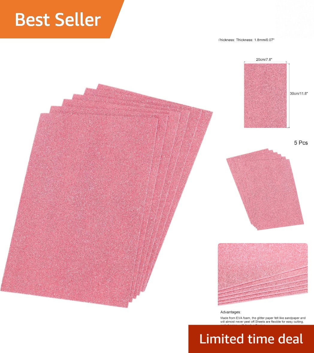 Vibrant Pink Glitter EVA Foam Sheets 11.8 x 7.8 In - Pack of 5 for DIY Crafts
