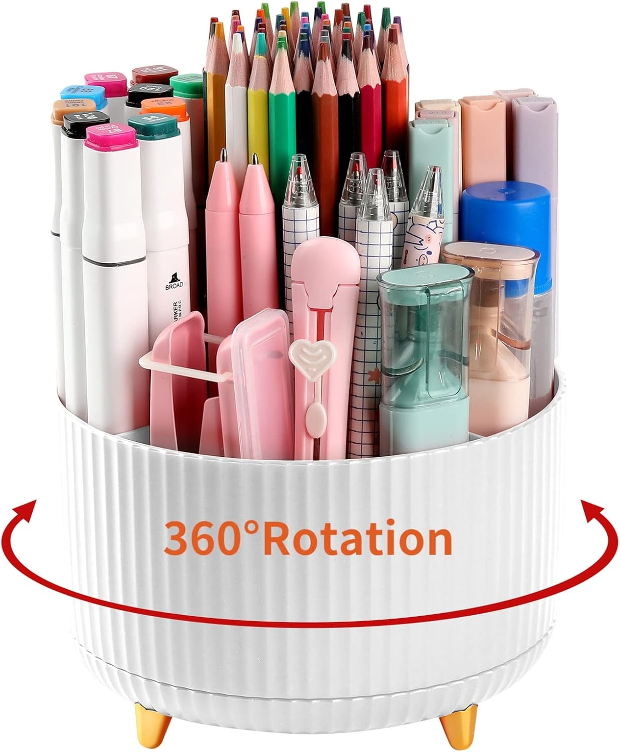 Desk Pencil Pen Holder, 5 Slots 360°Degree Rotating Pen Organizers for Desk, De