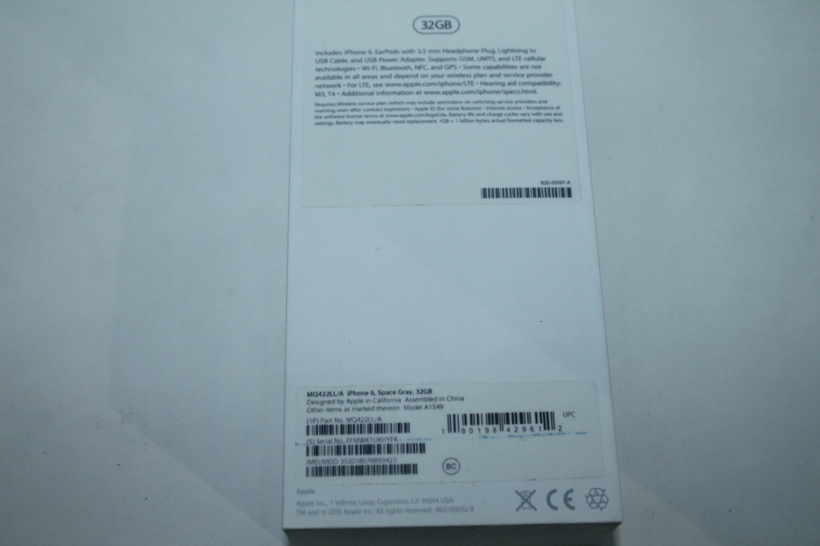 Apple iPhone 6 32GB Space Gray EMPTY BOX ONLY with Earpods