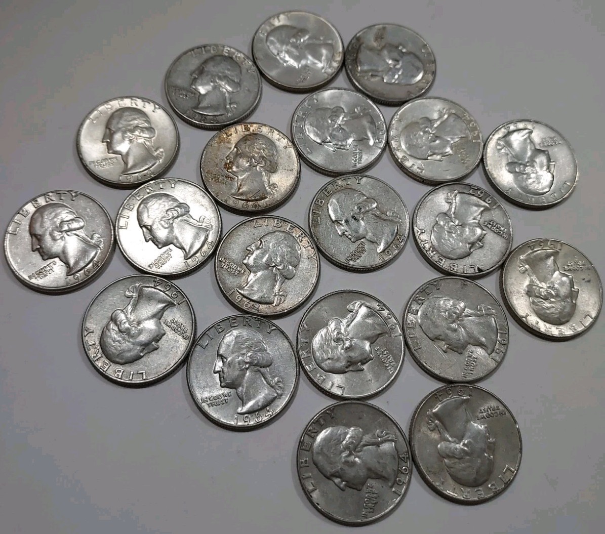 1/2 Roll Washington Quarters Lot Of 20 Coins 90% Silver Circulated