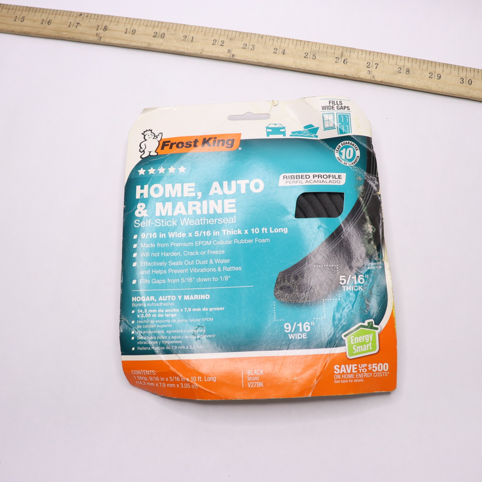 Frost King Self-Stick Weatherseal Tape EPDM Rubber 9/16" W x 5/16" T x 10' L
