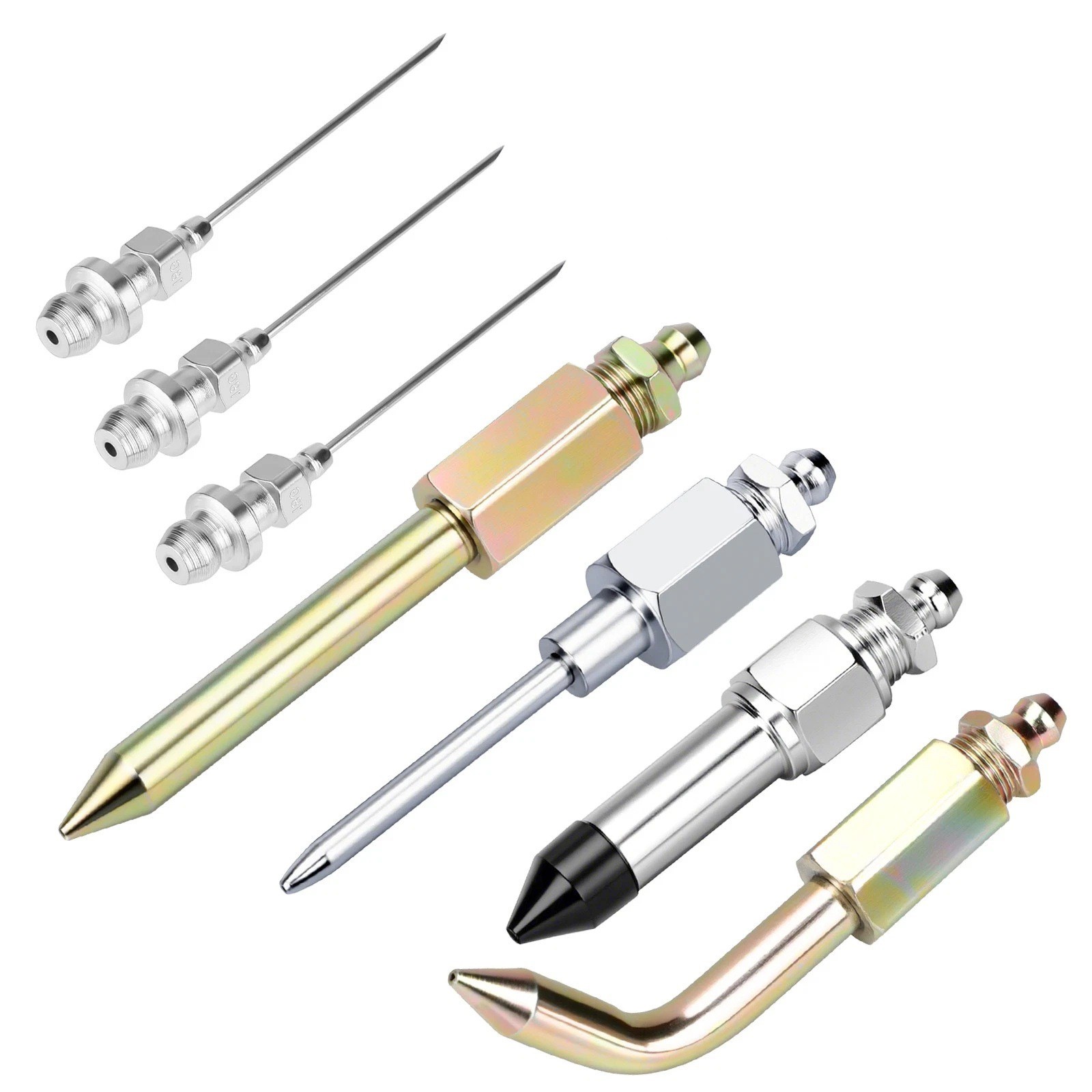 7pcs Grease Needle Tip Kit with Dispenser Rubber Nozzle for Tight Space Access