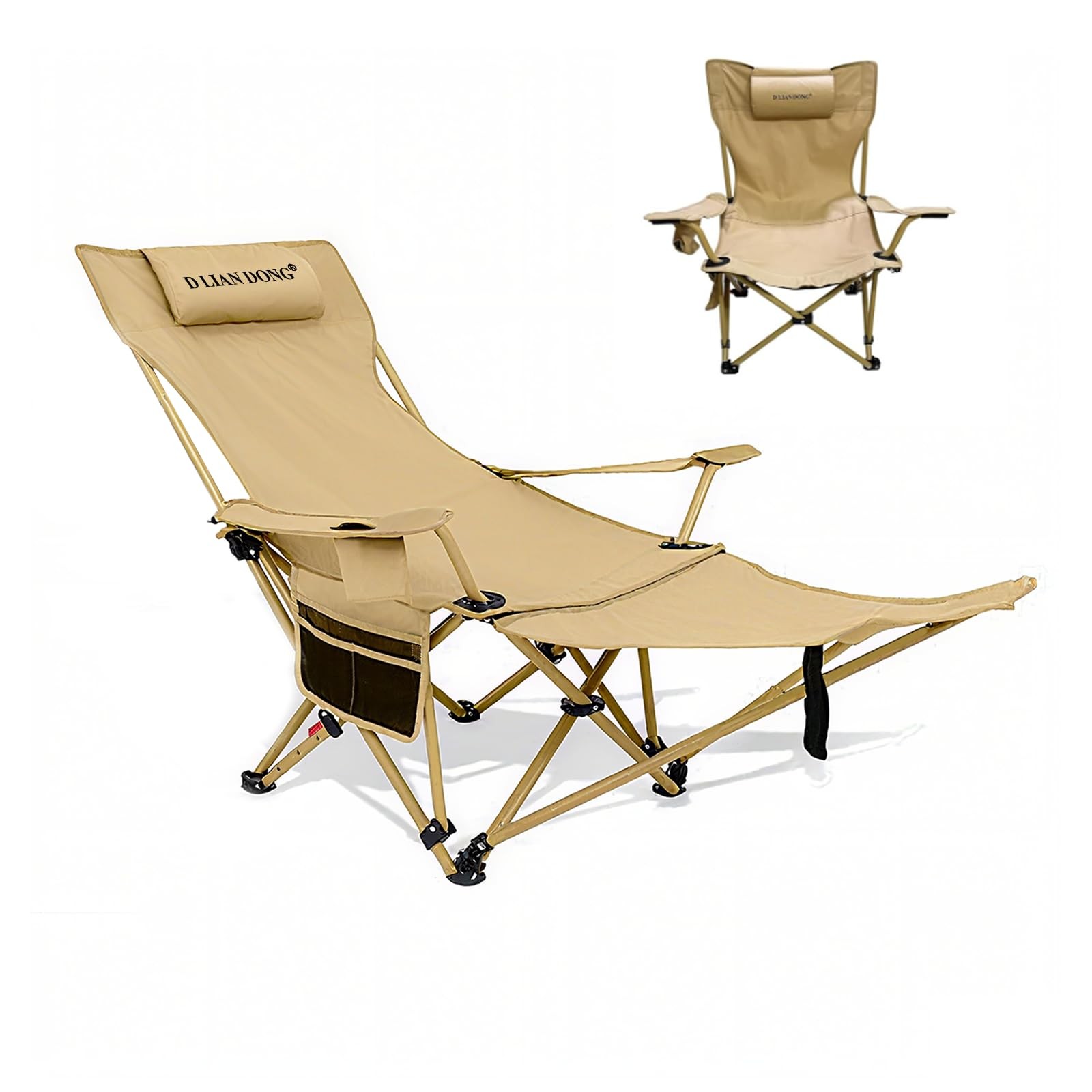 Reclining Camping Chair with Footrest, 4-Position Adjustable Back Folding Lou...
