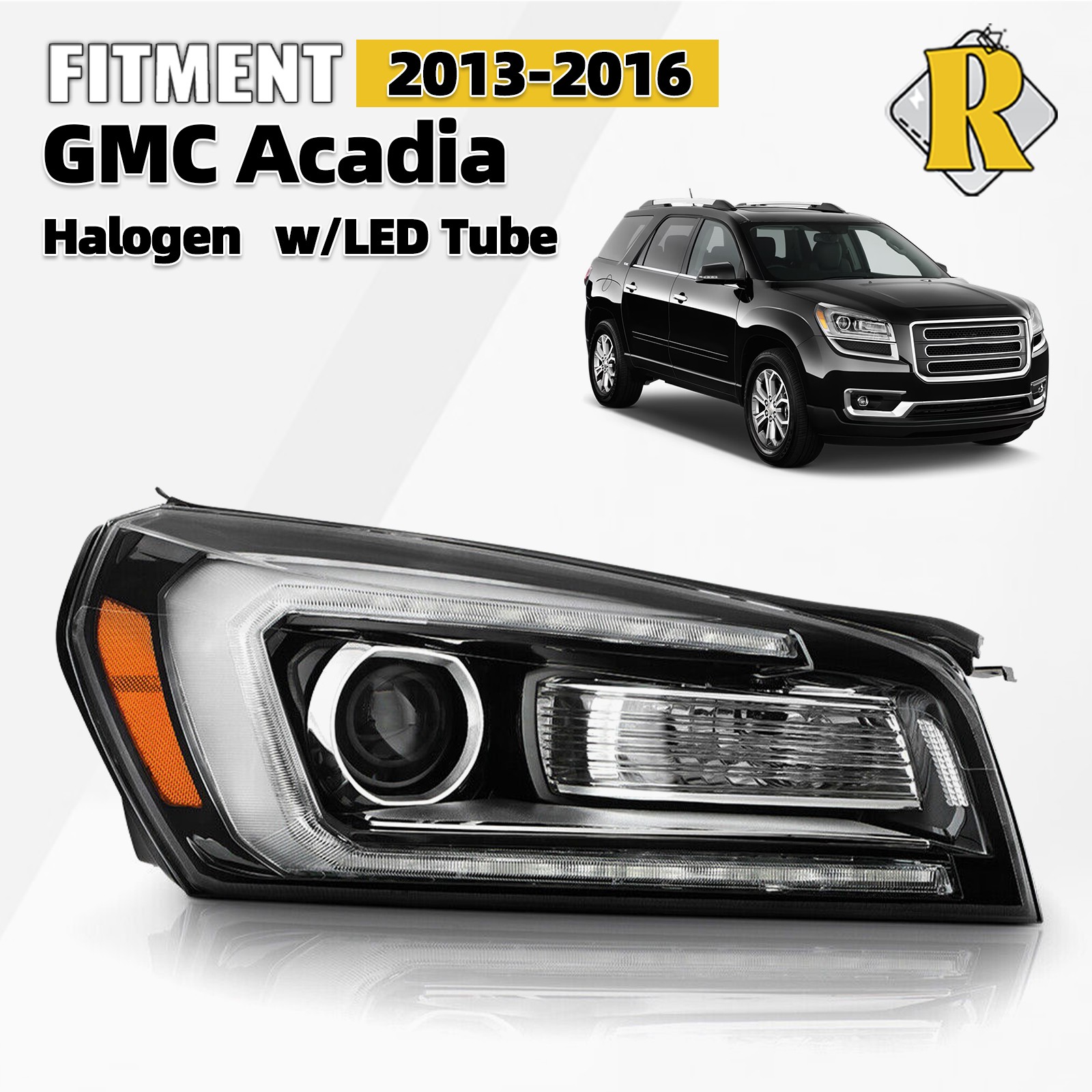 Halogen Headlight For 2013-2016 GMC Acadia w/Bulb w/LED Parking Light Right Side
