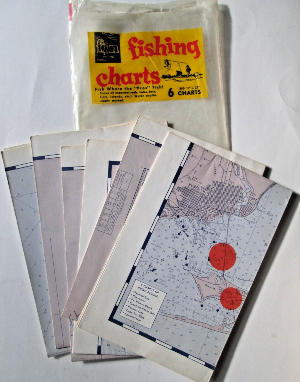 VTG Fin Fishing Charts Pack of 6 Pensacola Panama City Florida Area Maps