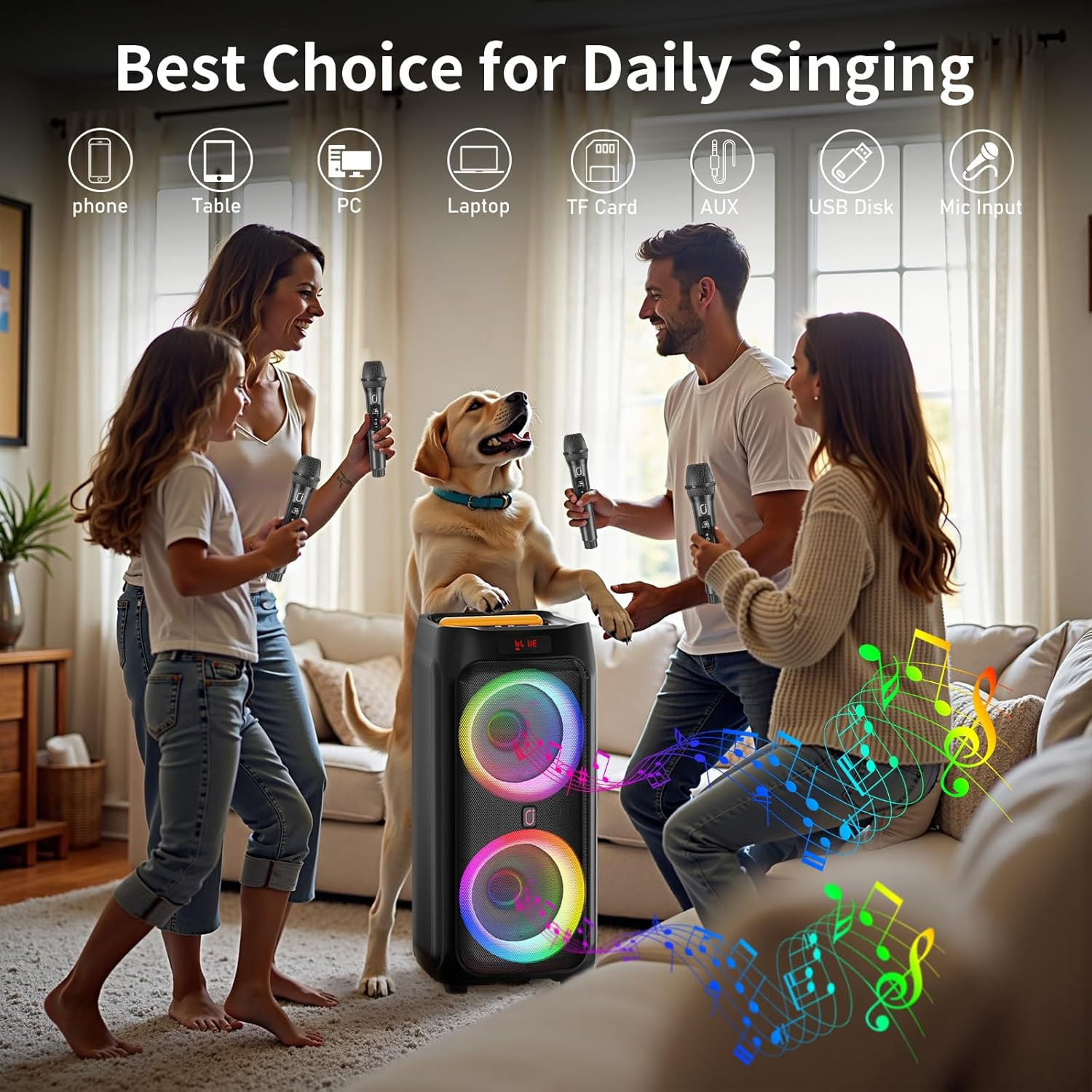 Karaoke Machine with 2 Wireless Microphones, 24" Big Portable Bluetooth Speaker