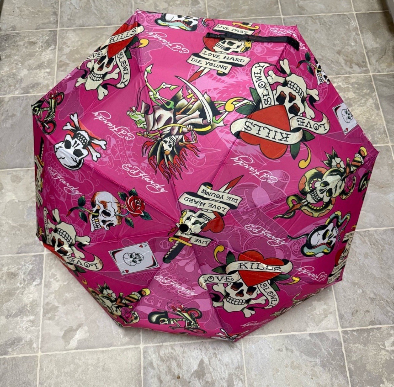 Ed Hardy Pink Skull Umbrella