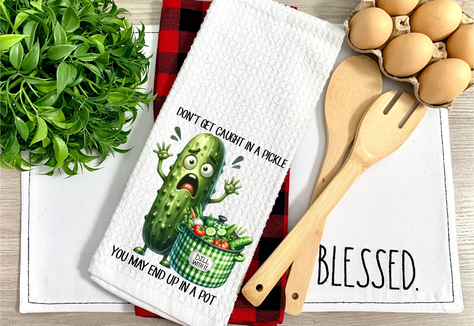 Caught in a Pickle, Waffle Weave Dish/Tea Towel, Micro Fiber, 16x24" (T201)