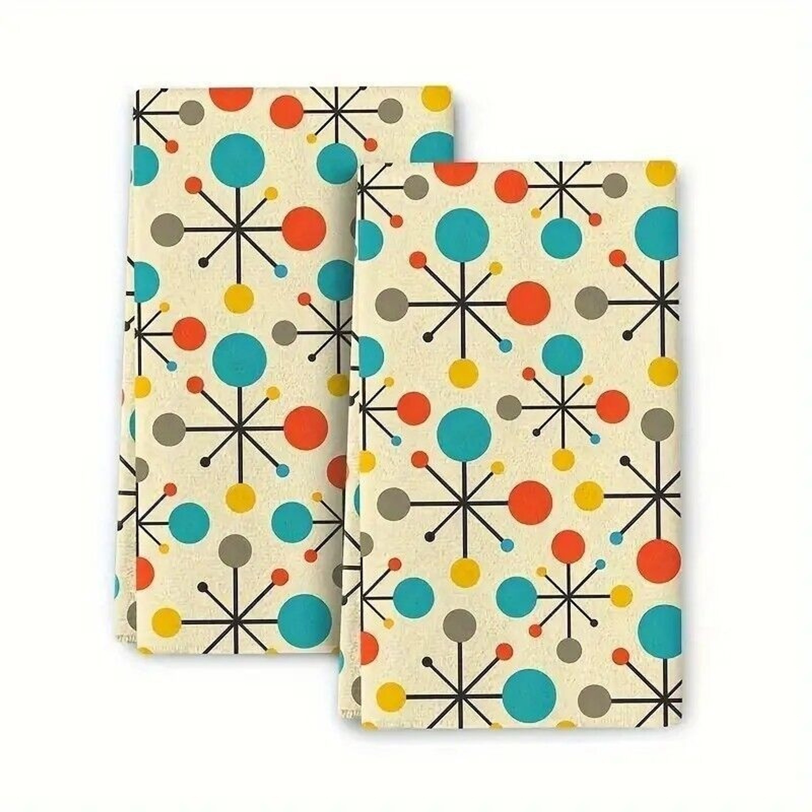 Retro Mid-Century Dots Modern Atomic Kitchen Towels 2pc Vintage Vibe Microfiber