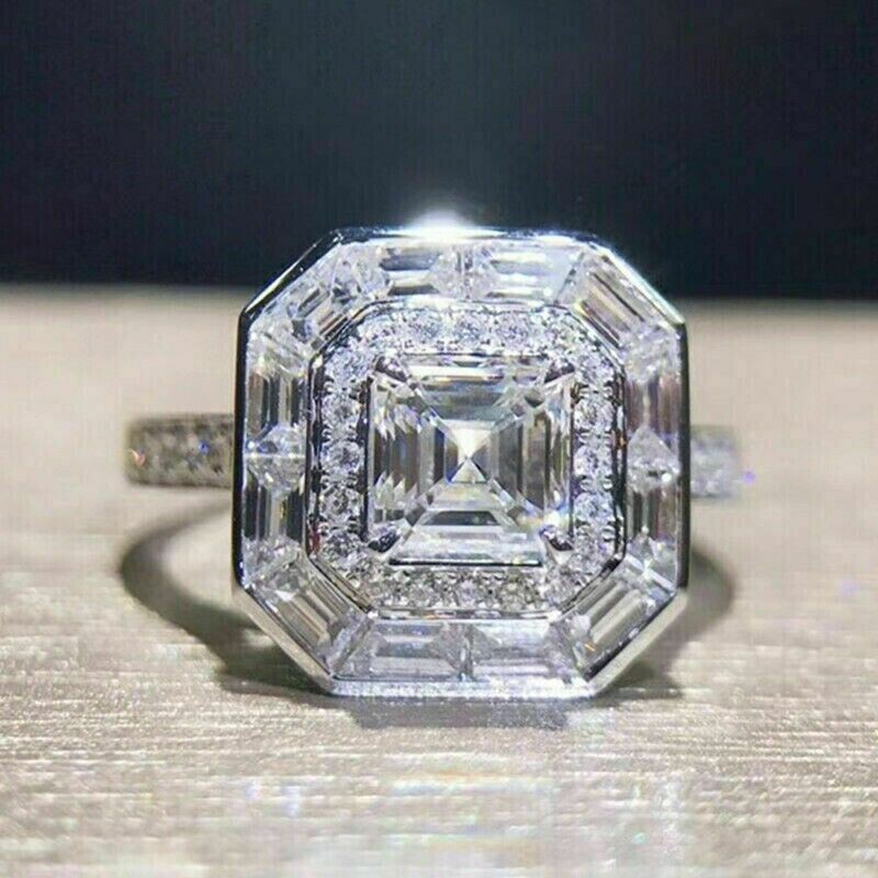 Asscher Cut 3.20 Ct Lab-Created White Diamond Wedding Ring 925 Sterling Silver