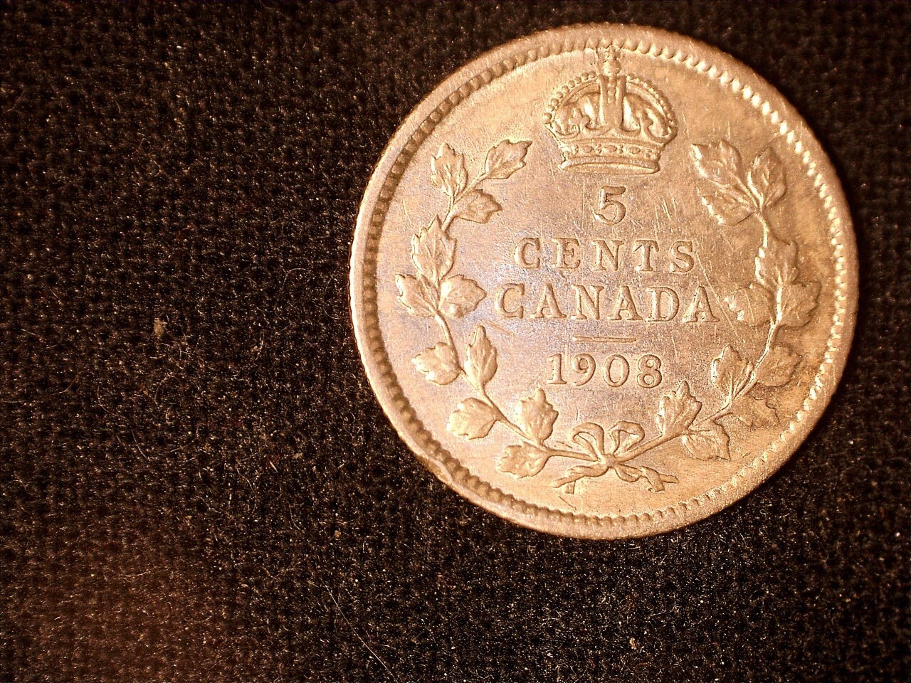 Canada 1908 small 8,  5 cents, old silver world coin HIGH GRADE #x0147