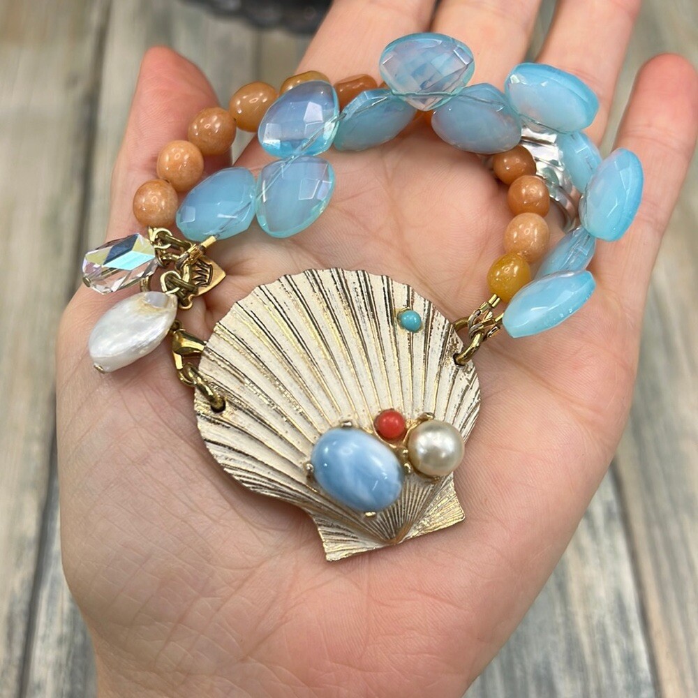 Adorned Crown Assemblage beaches & butterflies double strand shell bracelet