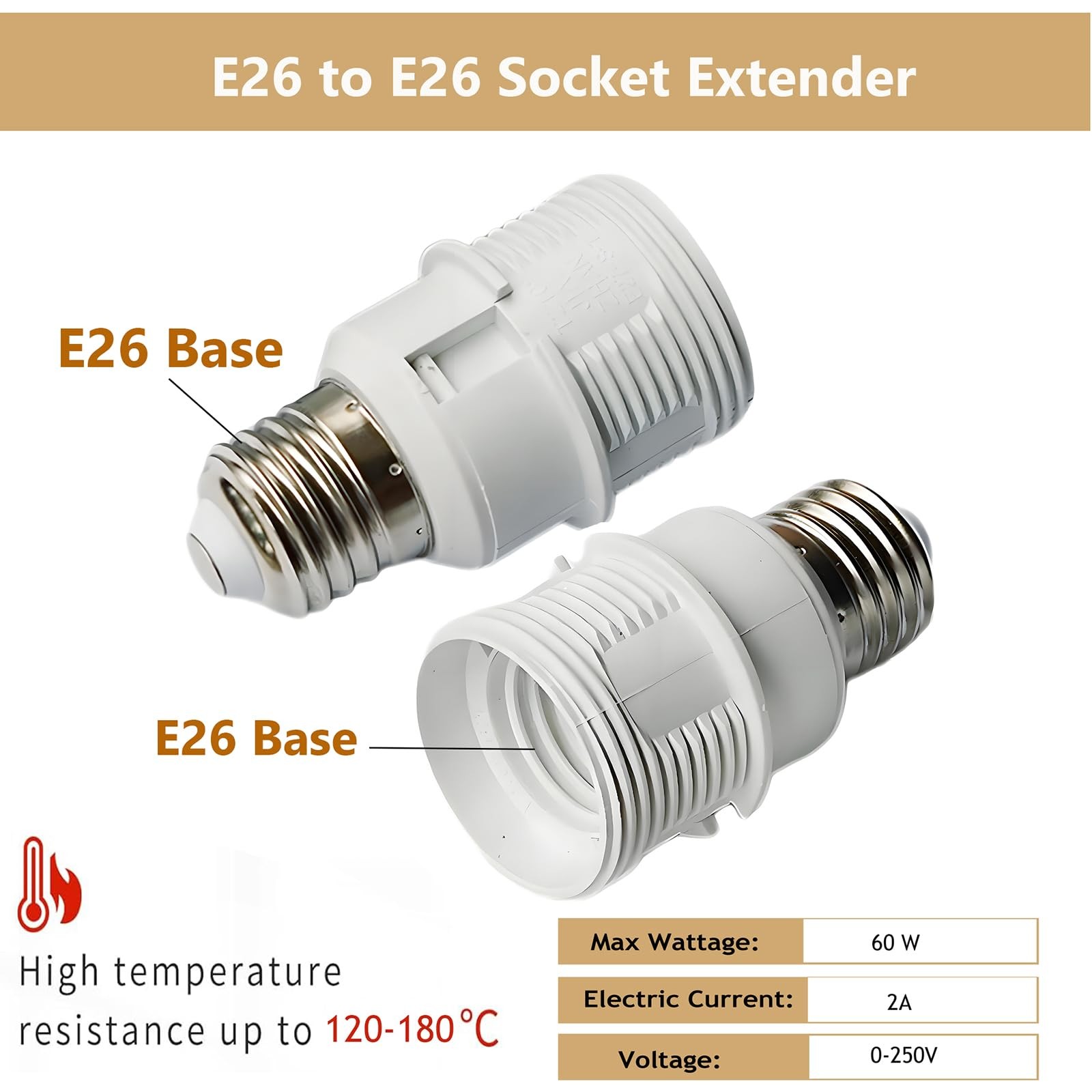 TWDRTDD E26 to Socket Extender,7.4cm/2.91 inches E27/E26 Light White