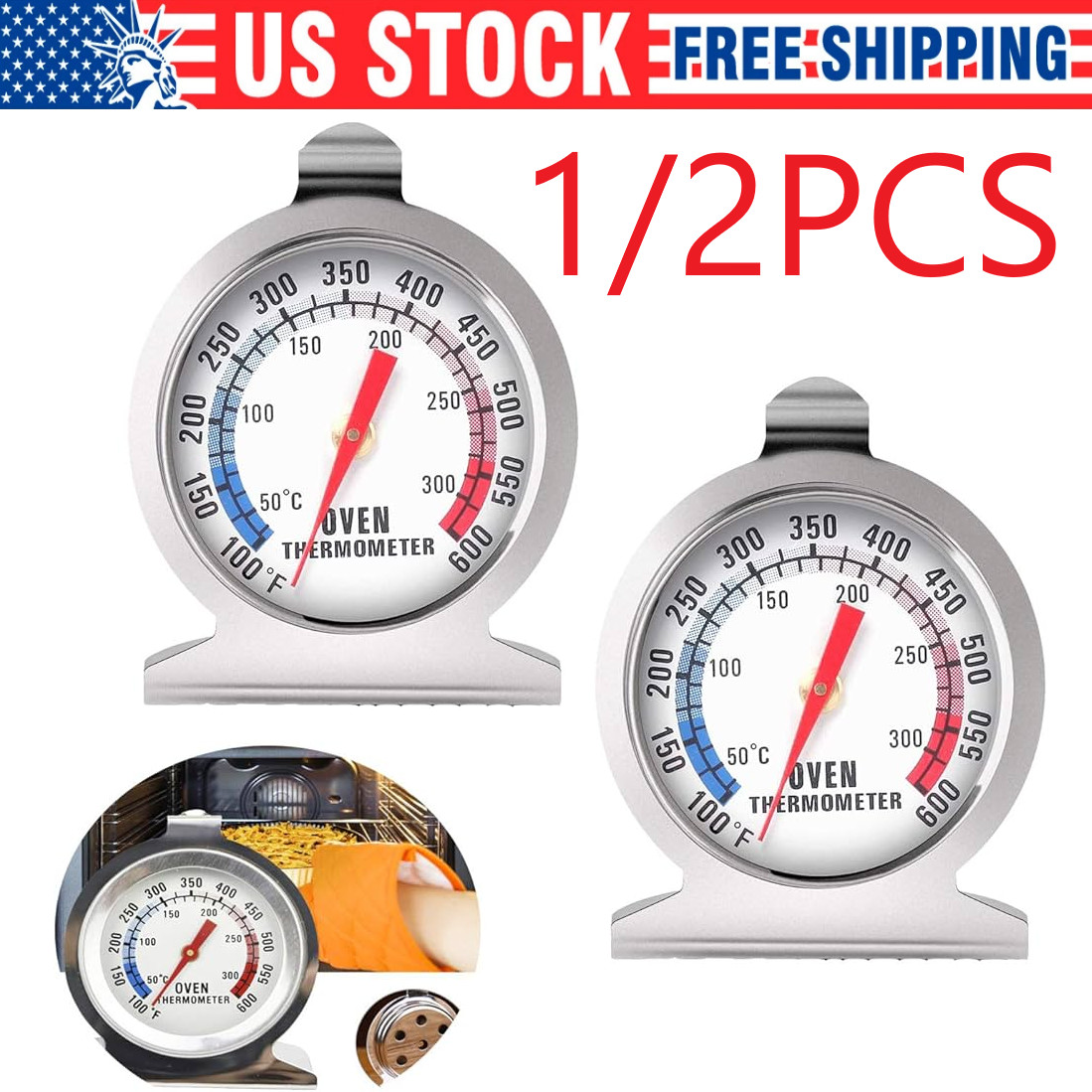 Oven Thermometer Stainless Steel Classic Stand Up Food Meat Temperature Gauge5-1