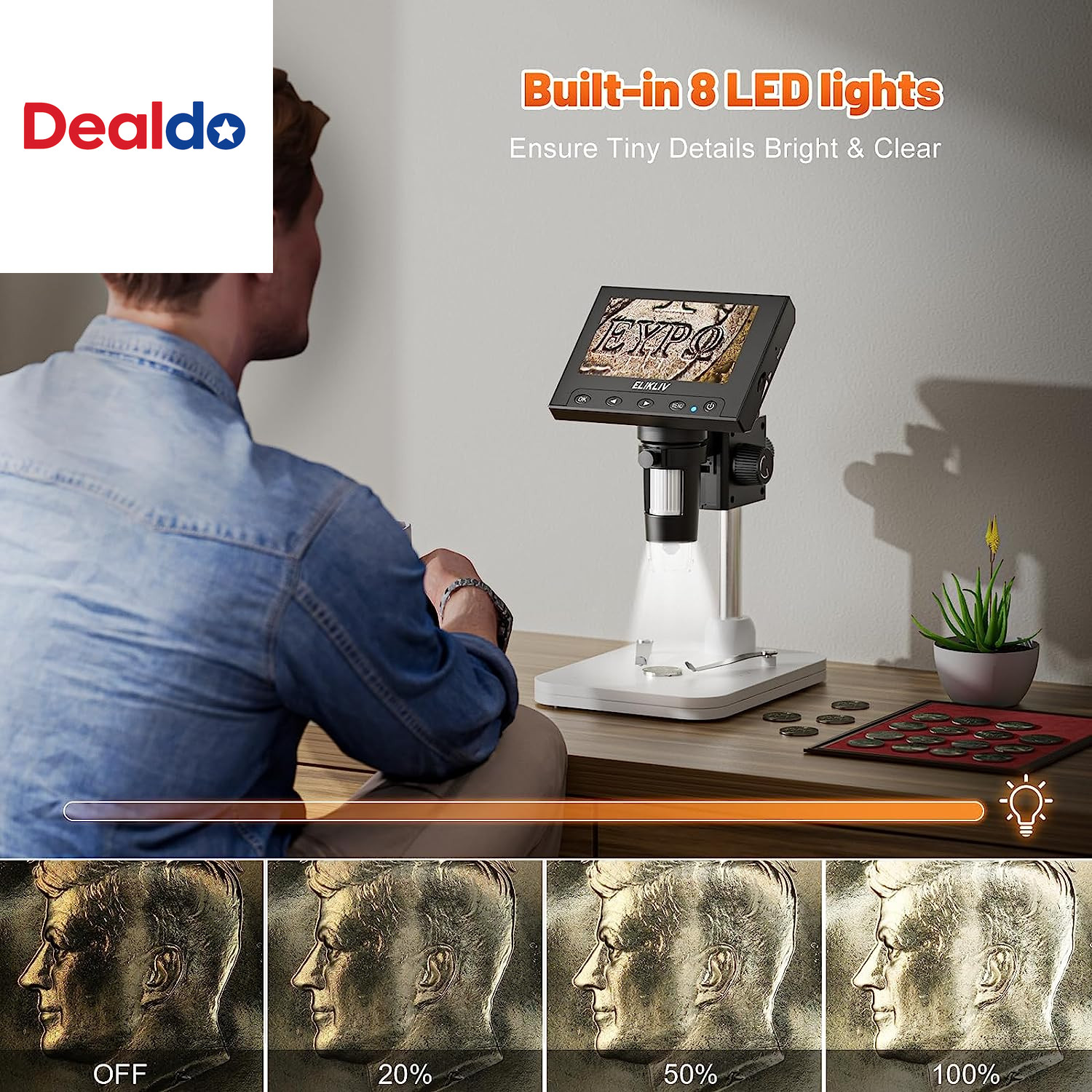 1000X LCD Digital Coin Microscope 43 Inch Screen LED USB for Windows Mac