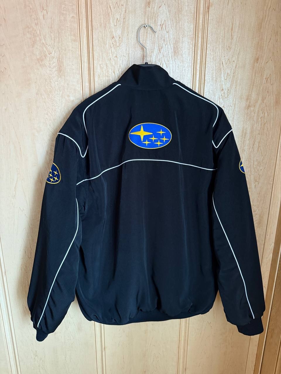 SUBARY WRC RACING RALLY POLYESTER COTTON BOMBER JACKET BLACK VINTAGE MENS SIZE L
