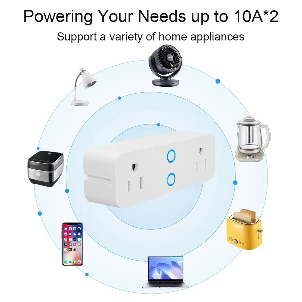 WiFi Smart Dual Outlet Plug Timer Remote Control Works with Alexa Google White