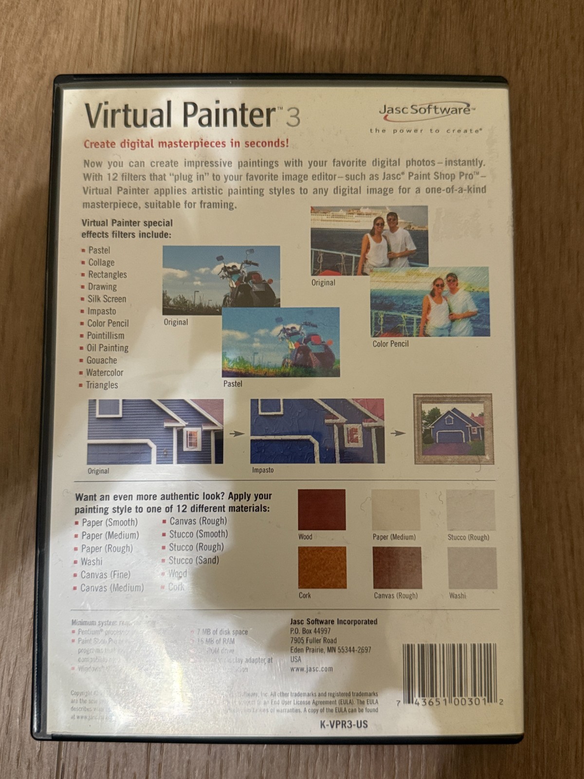 Virtual Painter 3 Jasc Software PC Windows 2001 Complete w/ Manual Graphics