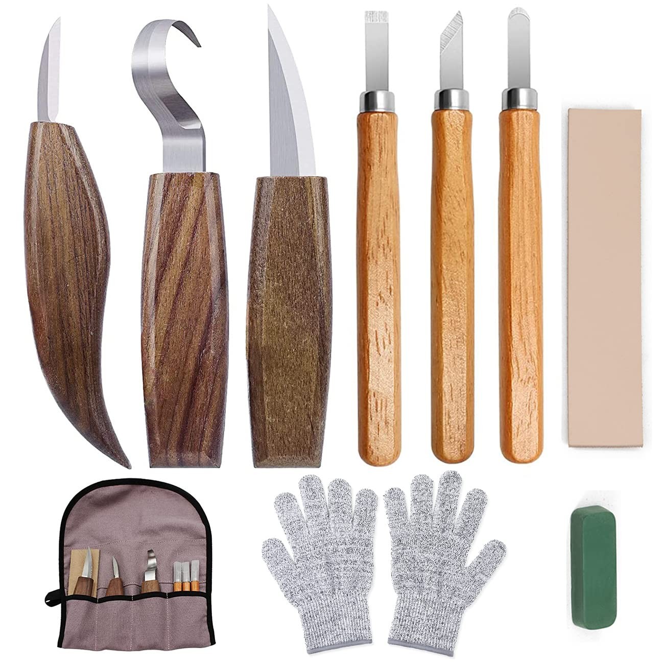 10Pcs Wood Carving Kit, Beginner Set With Resistant Gloves, Spoon & Whittling...