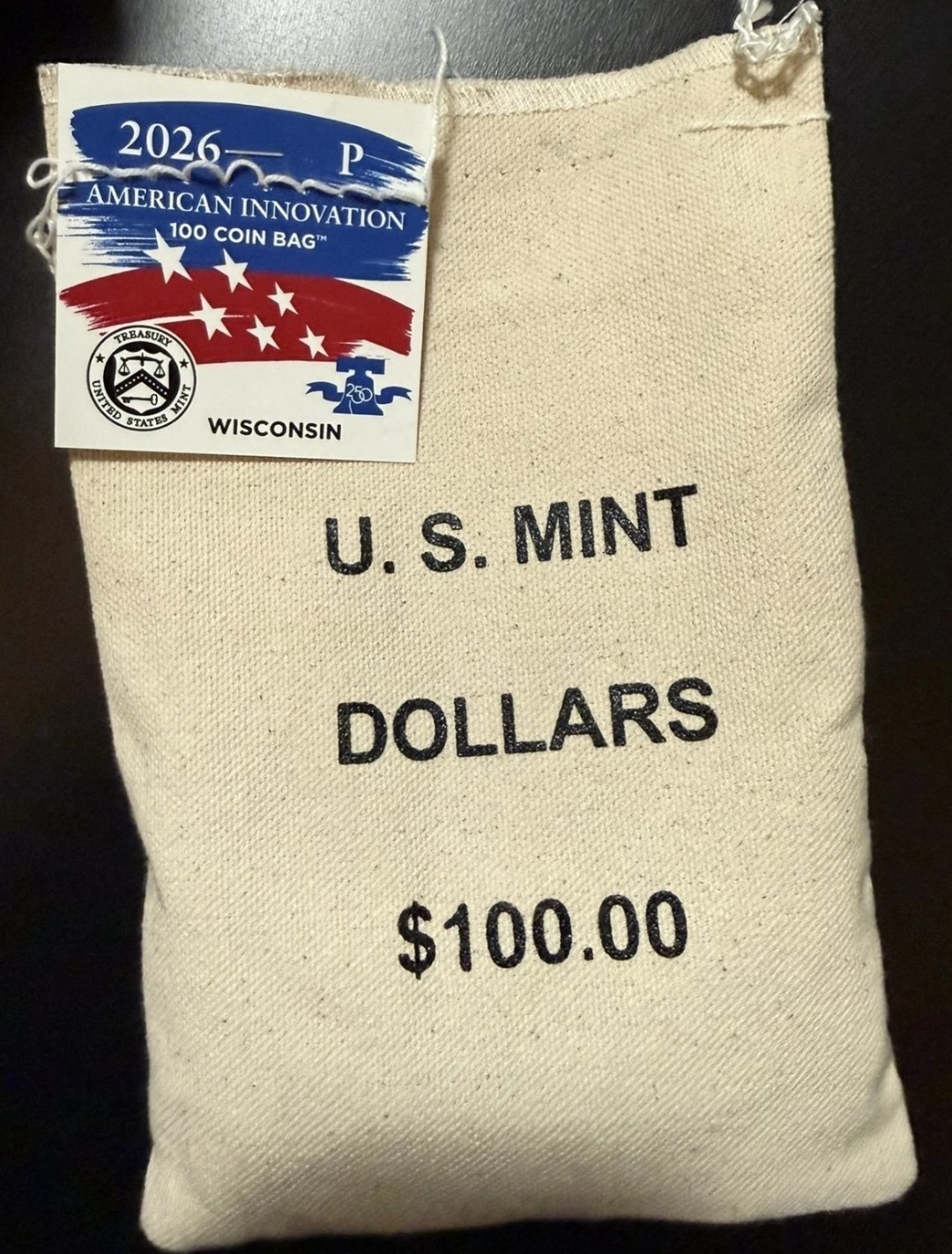 2026-P Wisconsin American Innovation Dollar 100-Coin Bag BU Sealed OGP In Hand