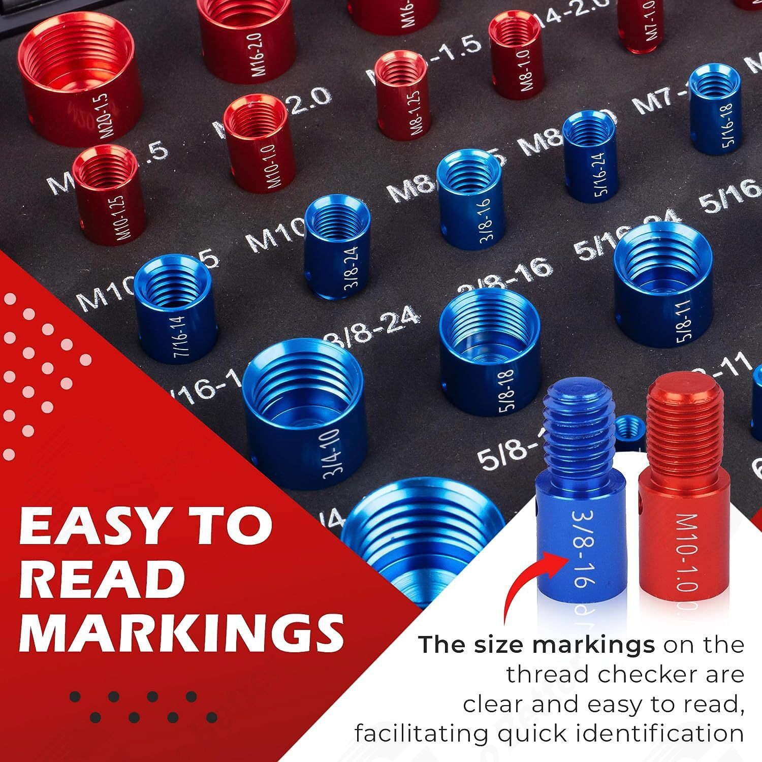 44pcs Nut & Bolt Thread Checker Identifier Thread Gauges 23 Inch + 21 Metric Set