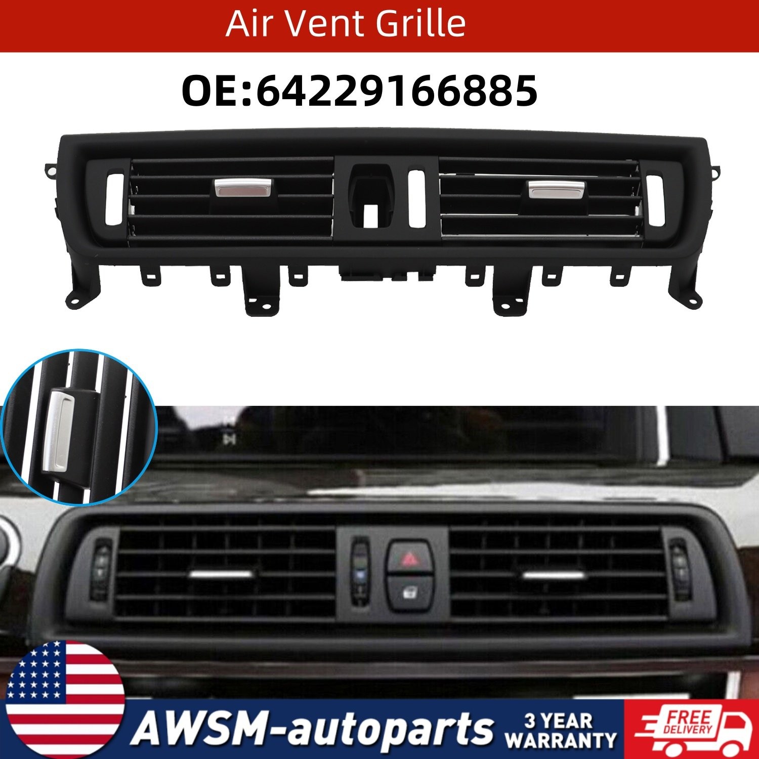 Front Air Grille Center Dash AC Vent Fits For BMW F10 F11 F18 5 Series 550i 535i