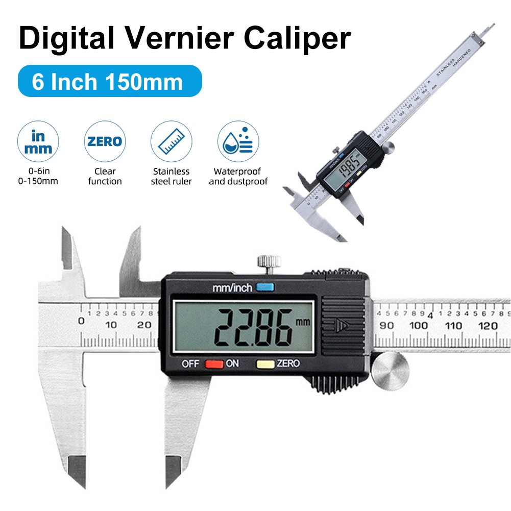 6" Digital Vernier Caliper Micrometer Measuring Tool Depth Ruler Stainless Steel
