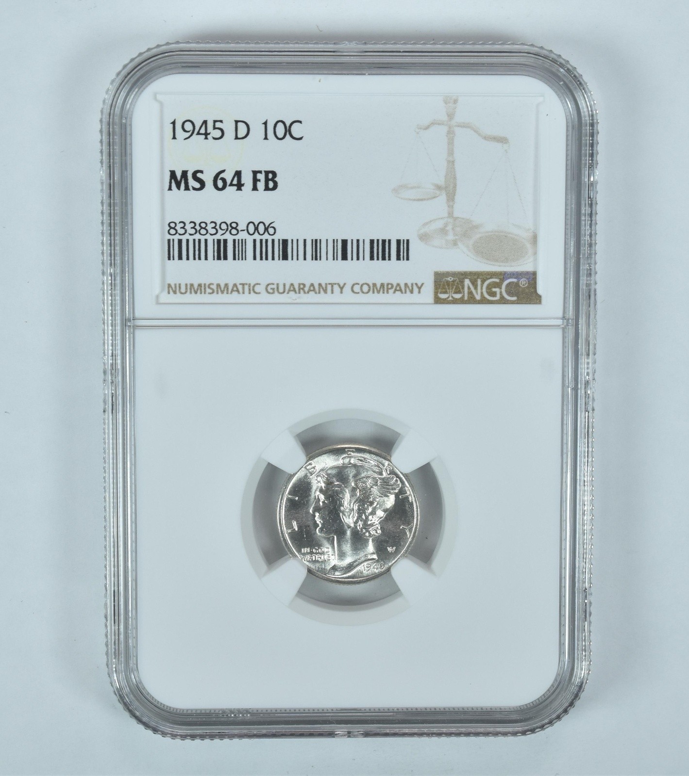 1945-D Mercury Dime MS64 FB NGC Brown Label