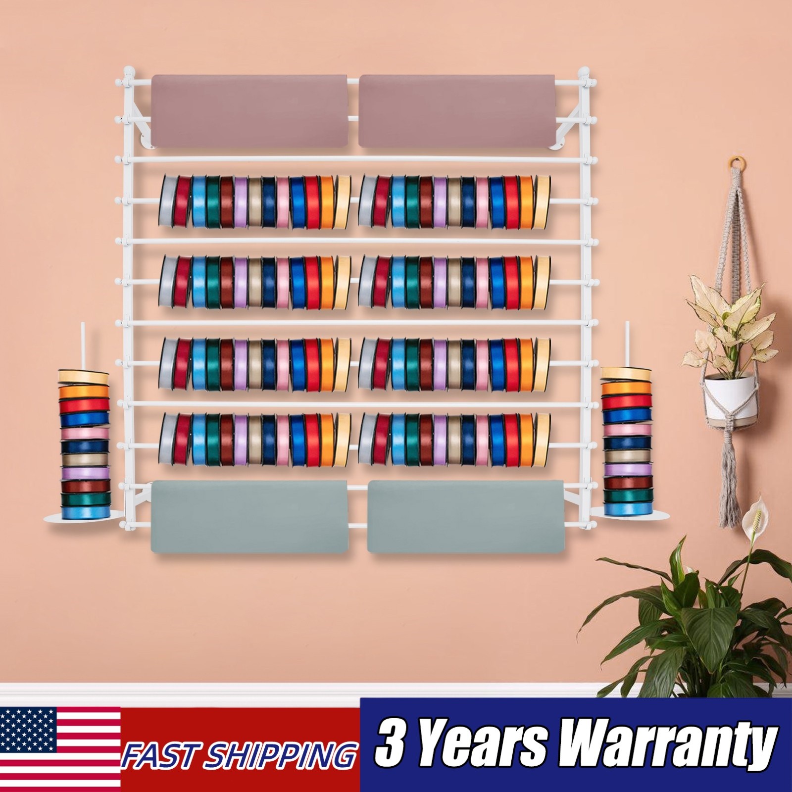 12 Rods Wall-Mounted Display Rack, Wrapping Paper Ribbon Holder 120*20*120cm
