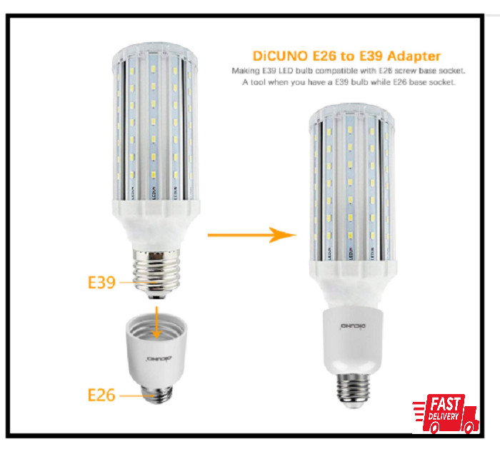 DiCUNO E26 to E39 Socket Adapter, Medium E26 to Mogul E39 Screw Base Light Bulb