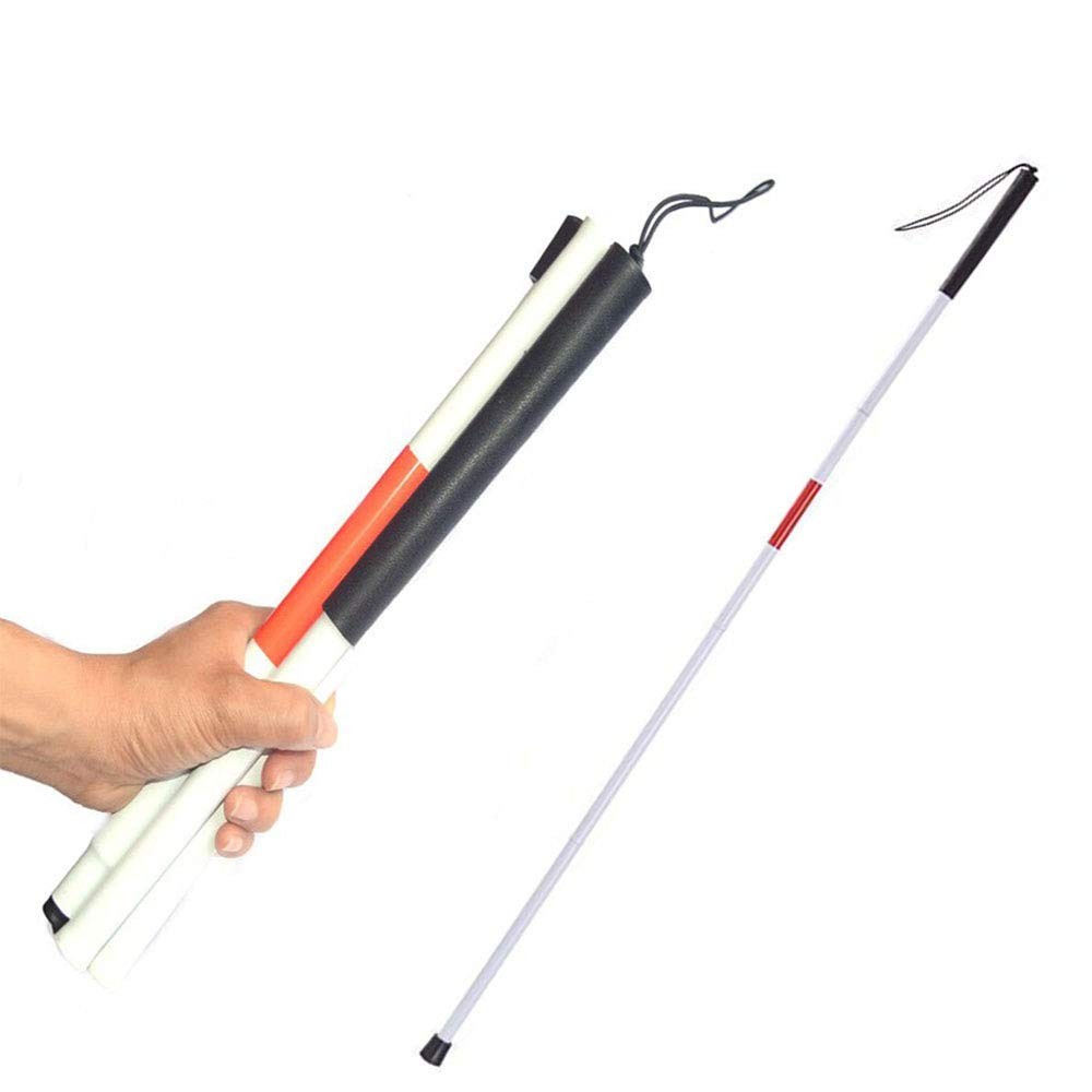 Aluminum Folding Walking Cane Stick Reflective Red for The 48.82", White,Red