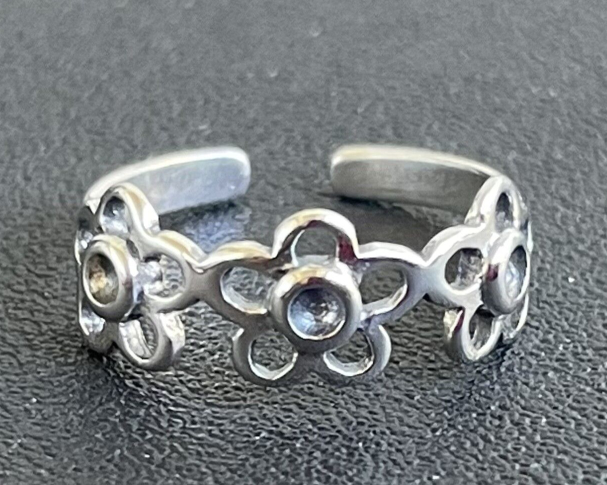 3 Flower Toe Ring Genuine Solid .925 Sterling Silver Adjustable + Gift Box