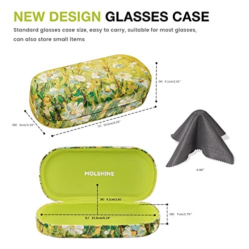 Hard Shell Leather Sunglasses Case,Classic Large Glasses Case for Green Daisy