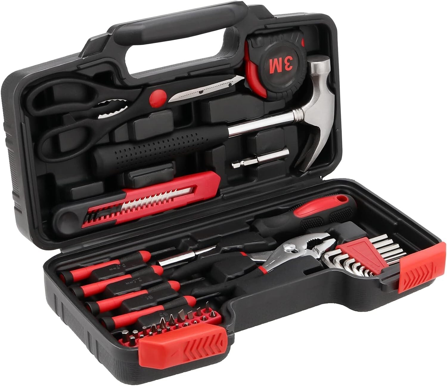 Portable 39pcs Red Basic Tool Set Household Mechanics Tool Kit with Carry Box