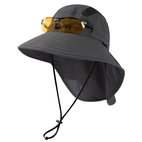 M/L/XL/XXL Unisex Mens Sun Hat with Neck Flap Sunglass Large-X-Large Dark Grey