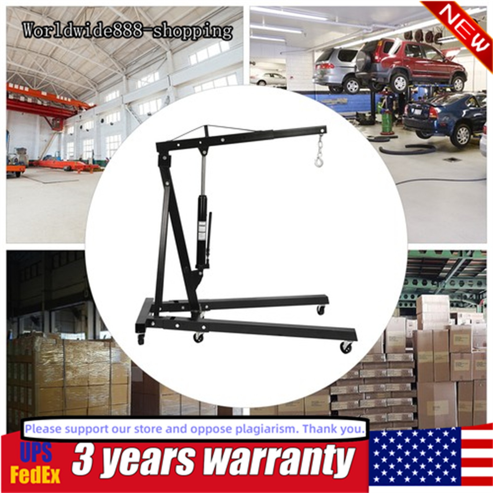 2 Ton  Folding Engine Motor Hoist Cherry Picker Shop Crane Lift Black Durable