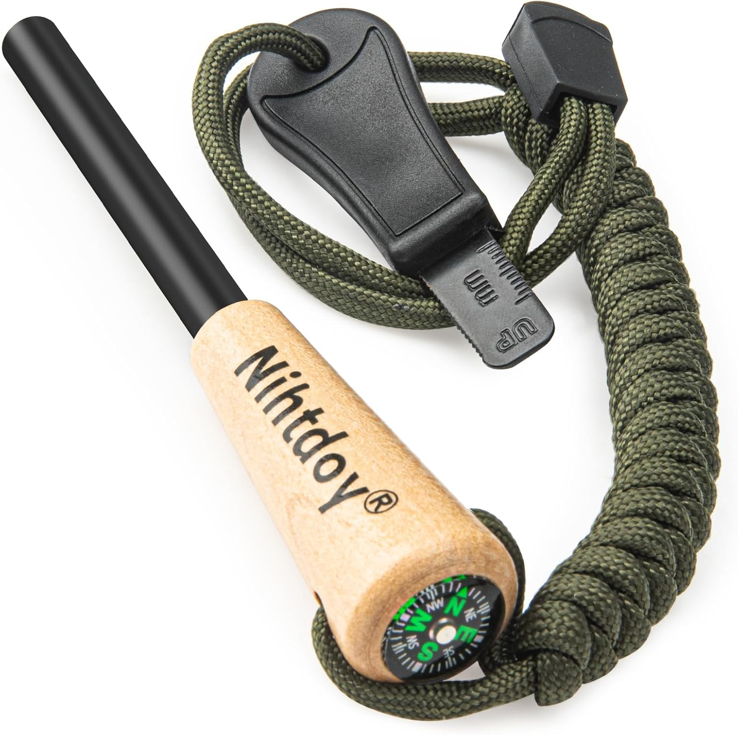 Ferro Rod Fire Starter Kit – Carbon Steel Striker & Compass-Integrated Hardwood
