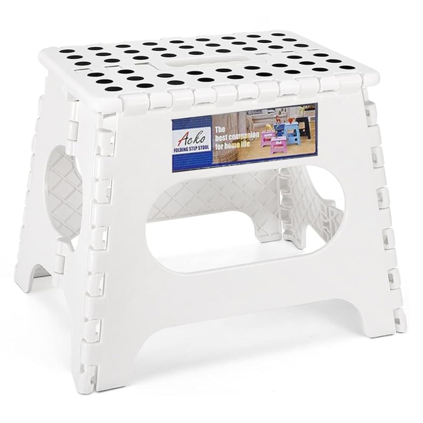 Folding Step Stool for Kids 11 Inch Foot Stool Black Plastic 300 lbs White