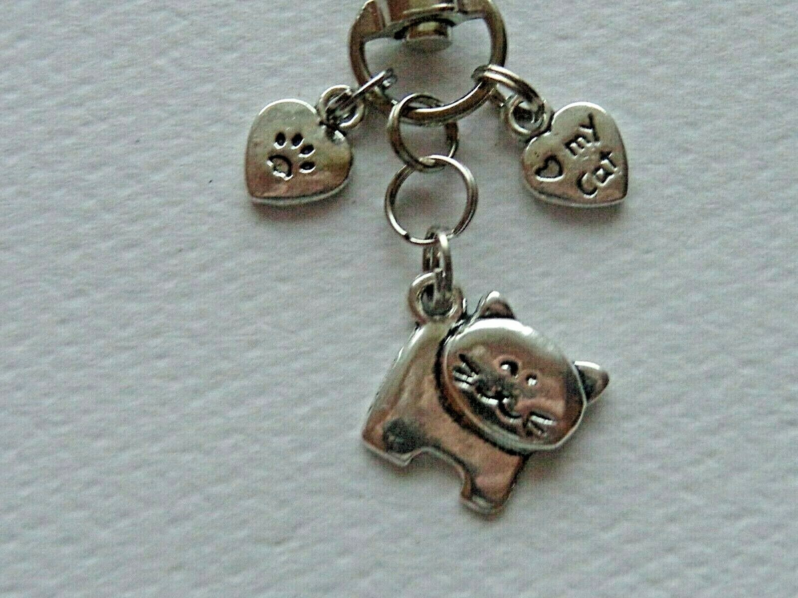 MINI CAT KITTEN LOVE MY CAT PAW HEART KEY CHAIN CLIP FOR PURSE BAG CHARM FOB