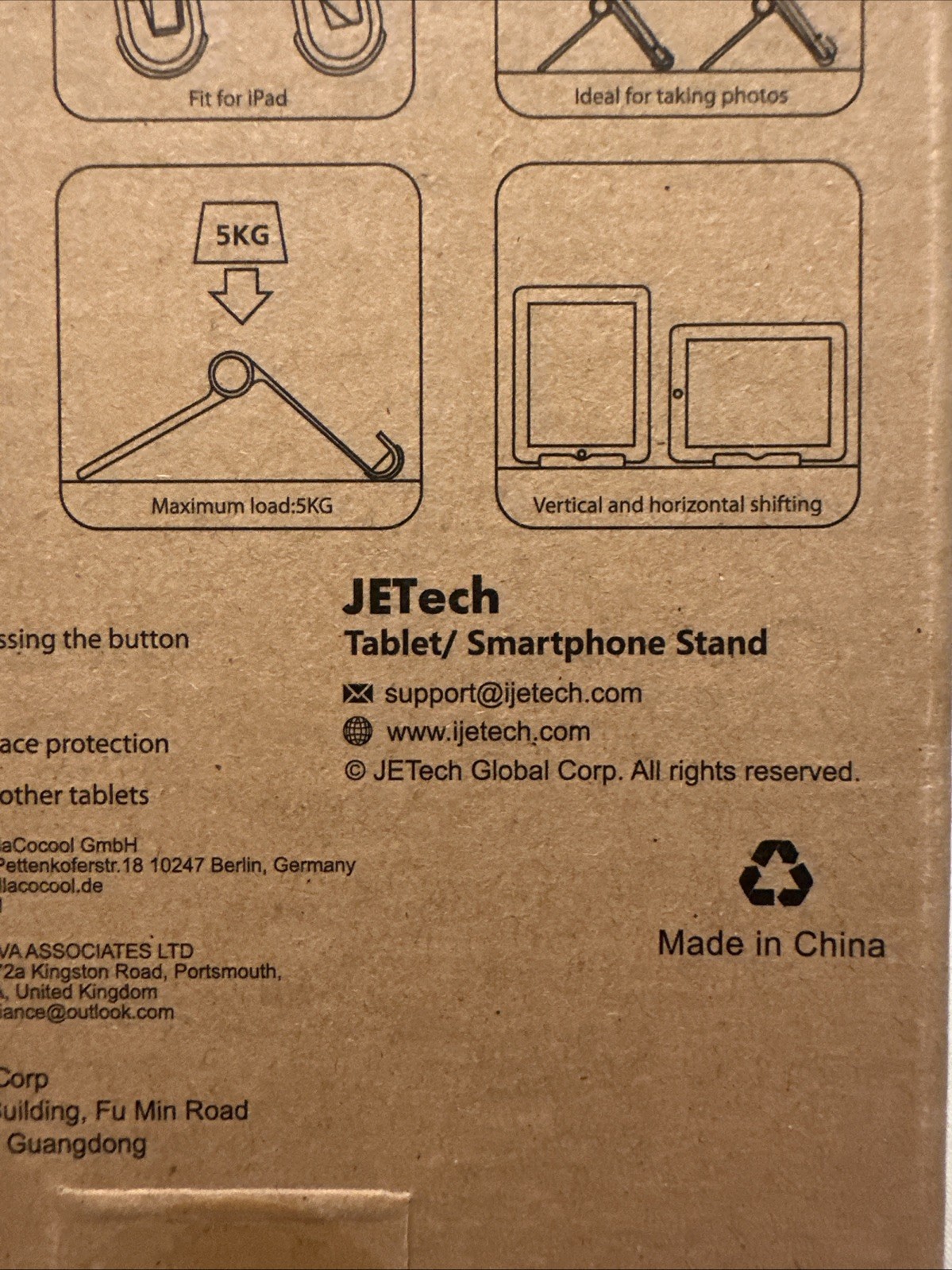 JETech Tablet Stand, Adjustable Portable Desktop Holder, Silver