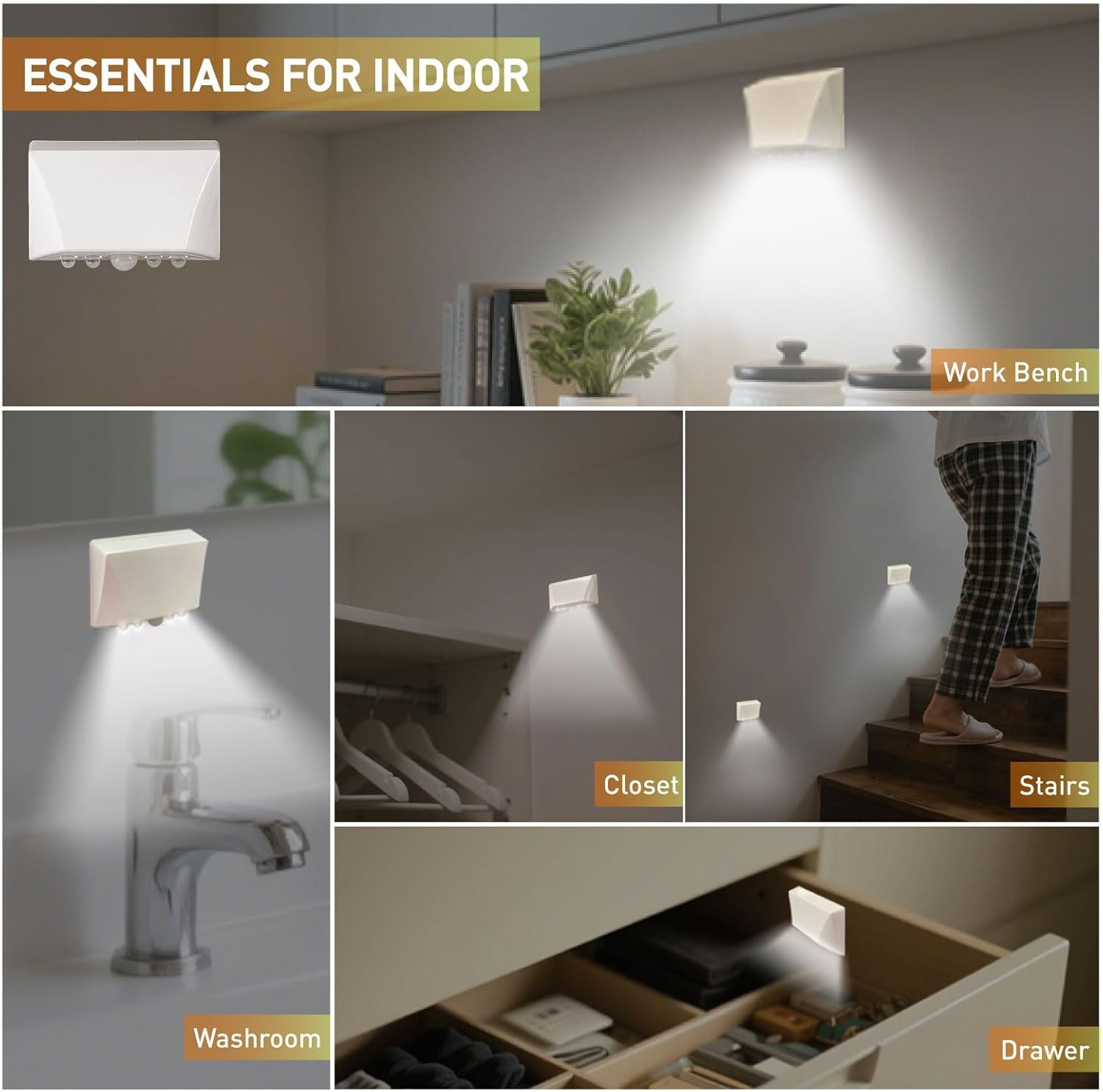 White Motion Sensor Keyhole Light - Automatic on/Off Infrared LED, Suitable for