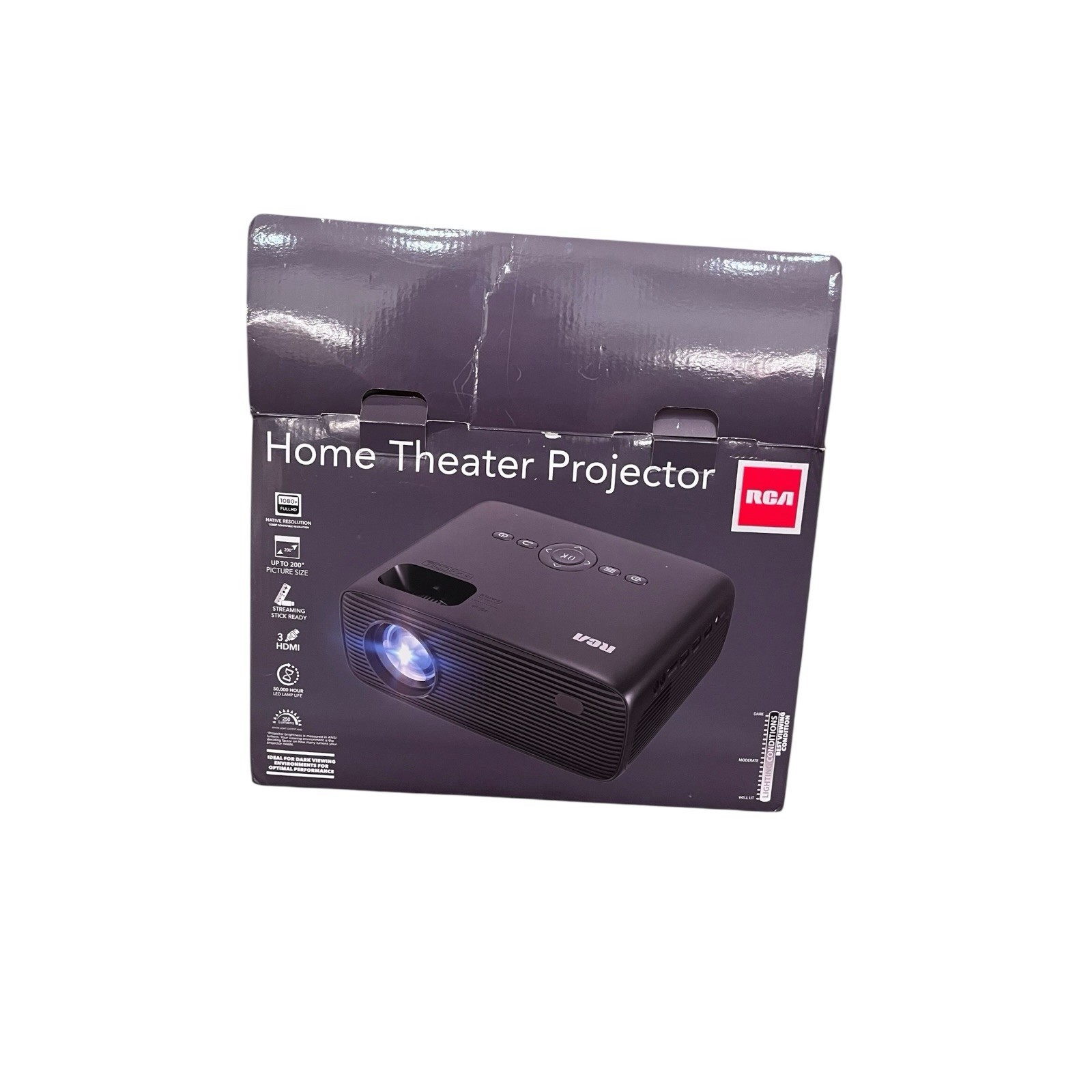 RCA RPJ280 1080P Home Theater Projector, Streaming Stick Ready, 32"-200"